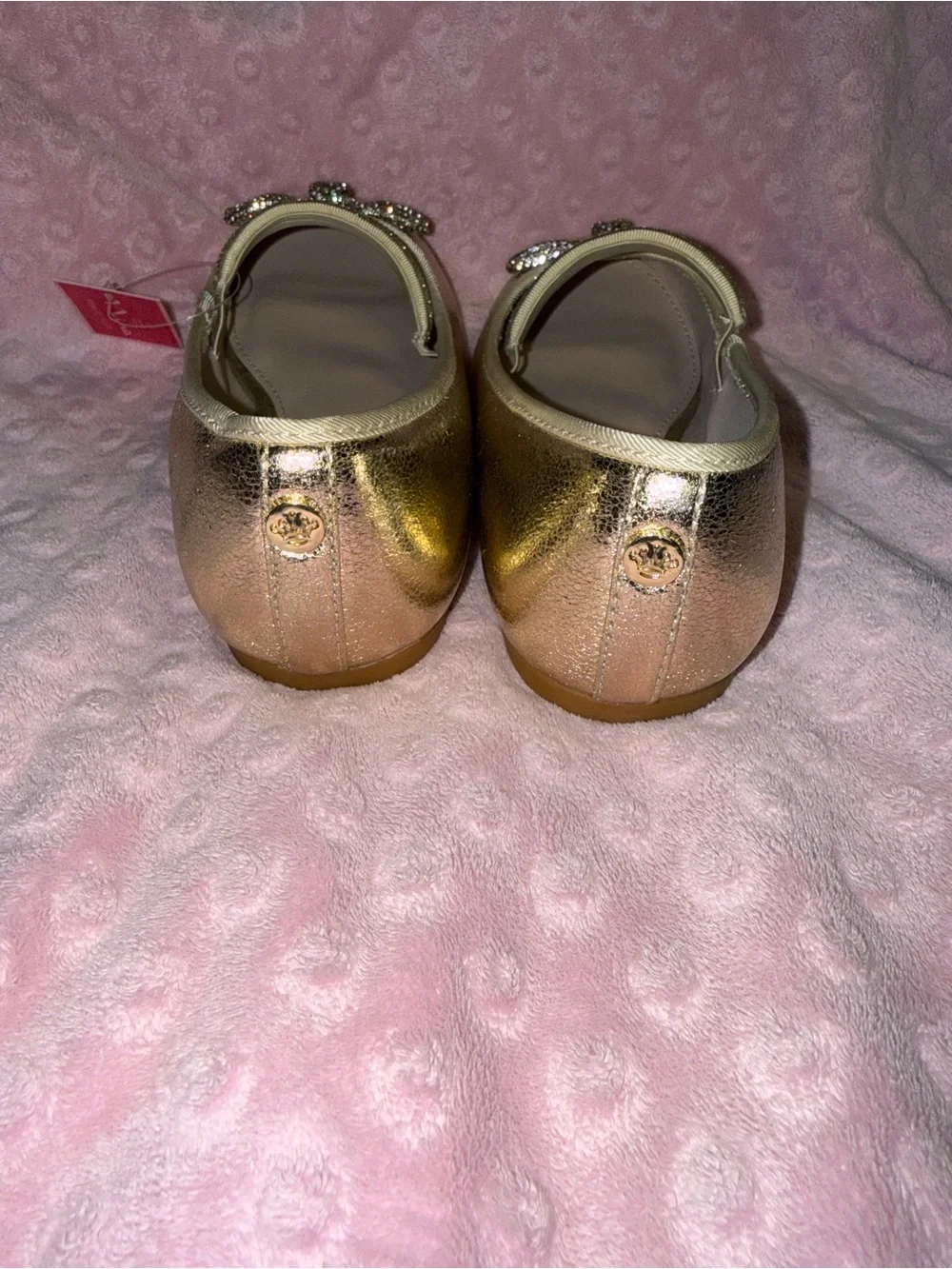 Nina Girls Gold Metallic Mary Jane Flats with Bow Size 2 #New